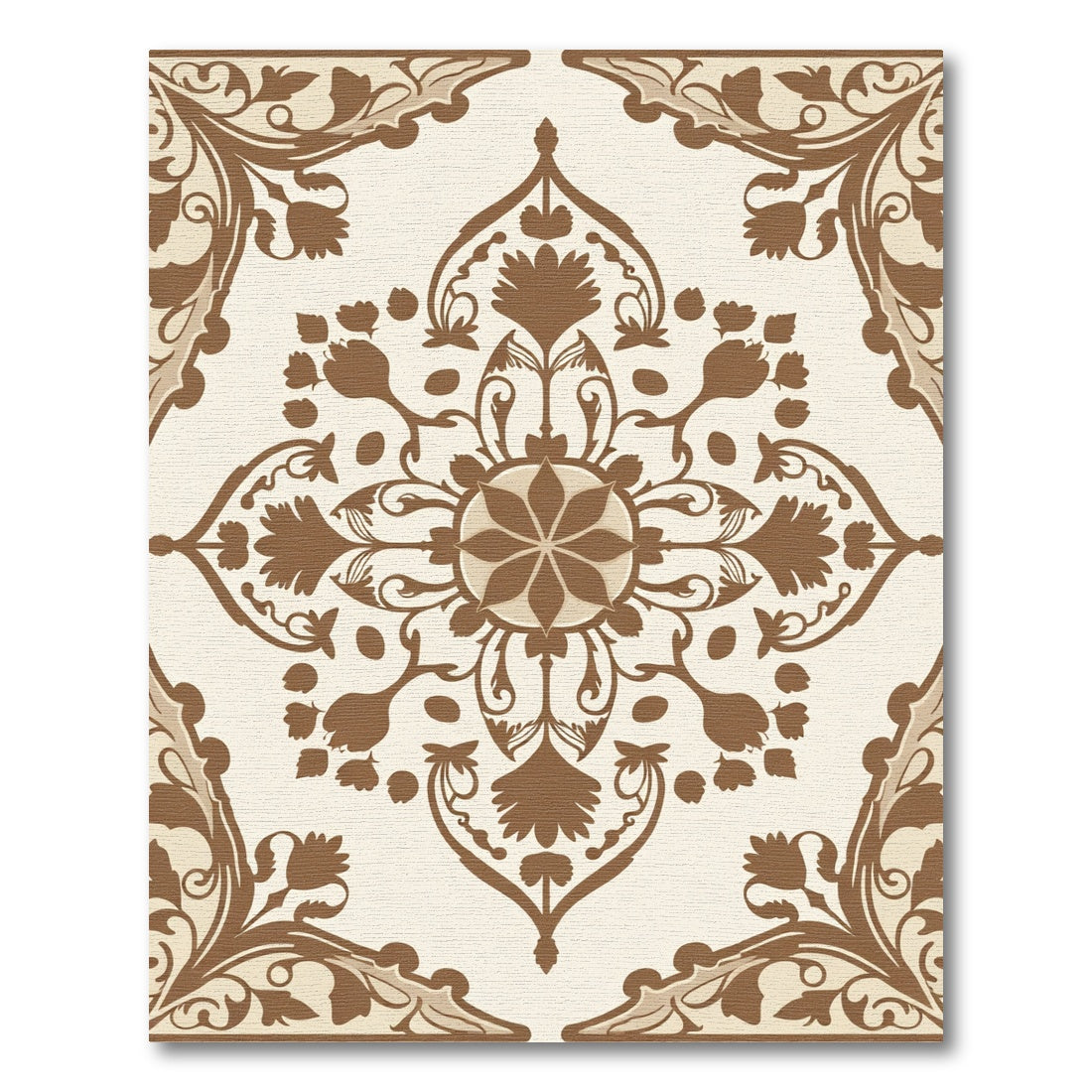Brown Floral Medallion Arabesque Rug