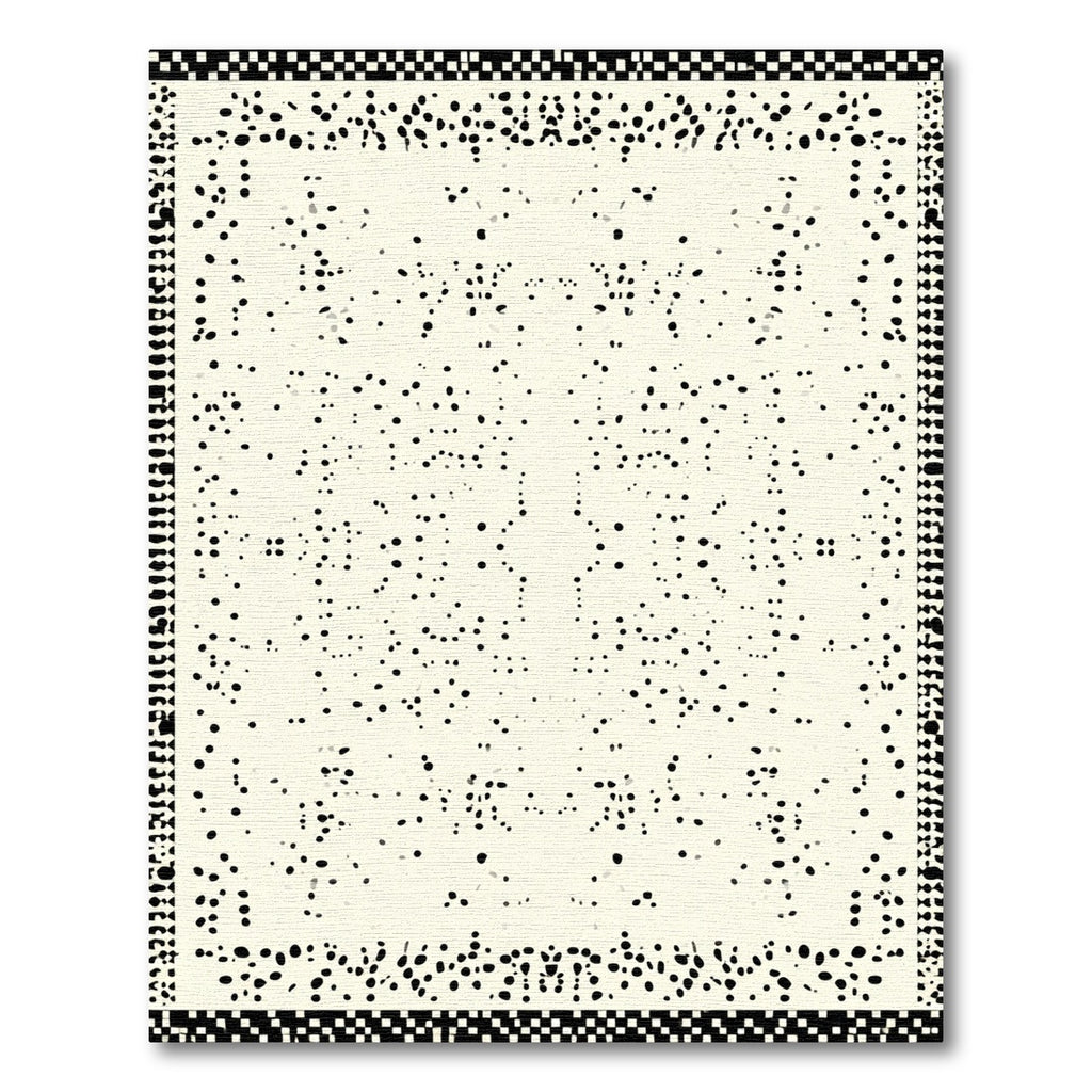 Abstract Black White Speckled Border Rug