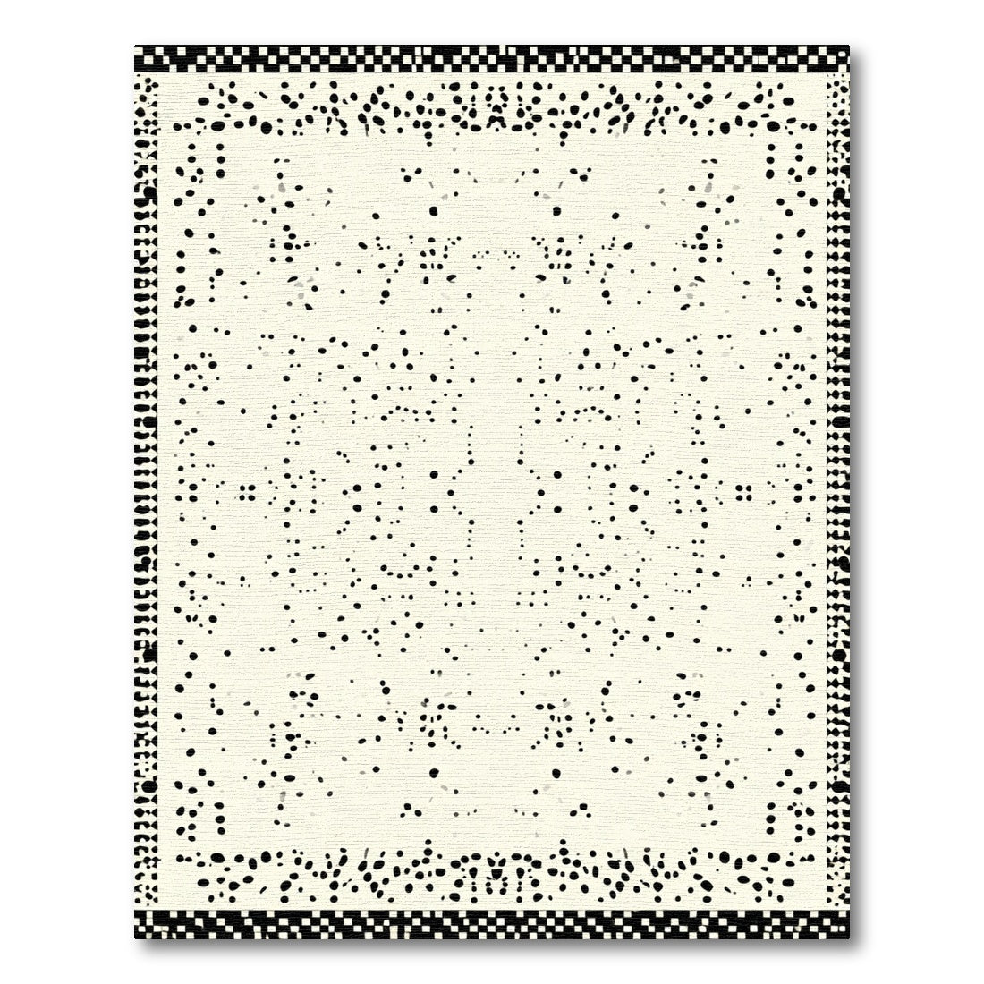 Abstract Black White Speckled Border Rug