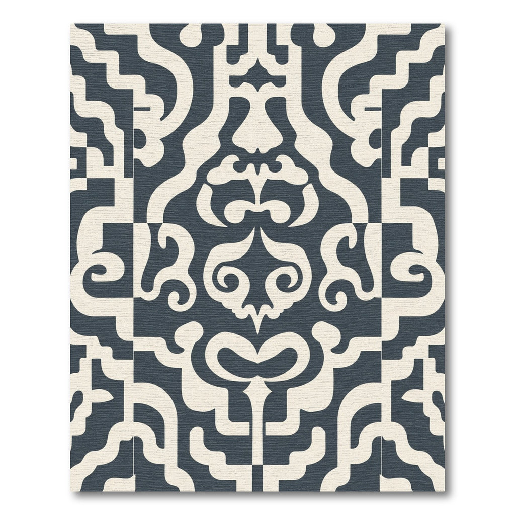 Deep Blue Cream Baroque Scroll Rug