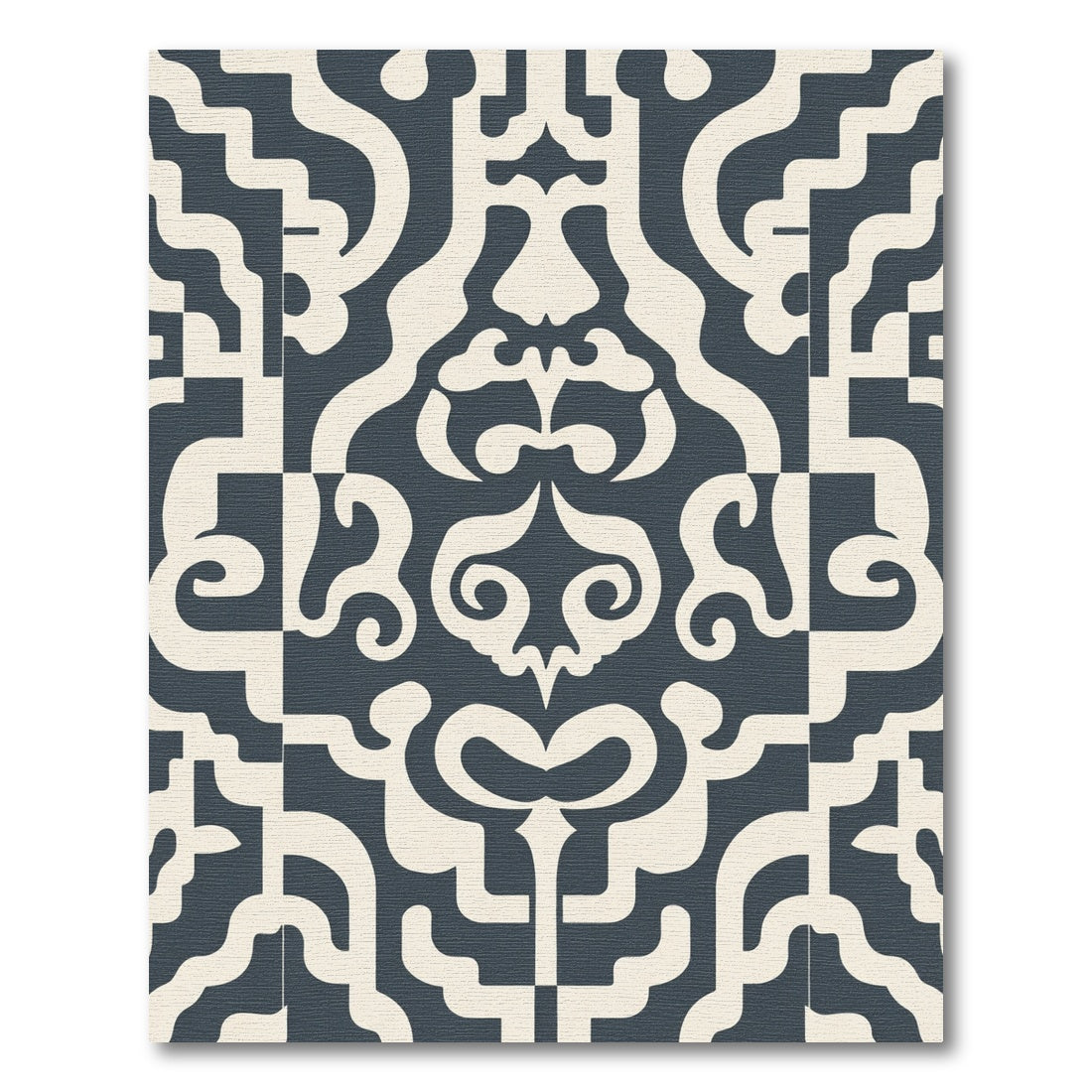 Deep Blue Cream Baroque Scroll Rug