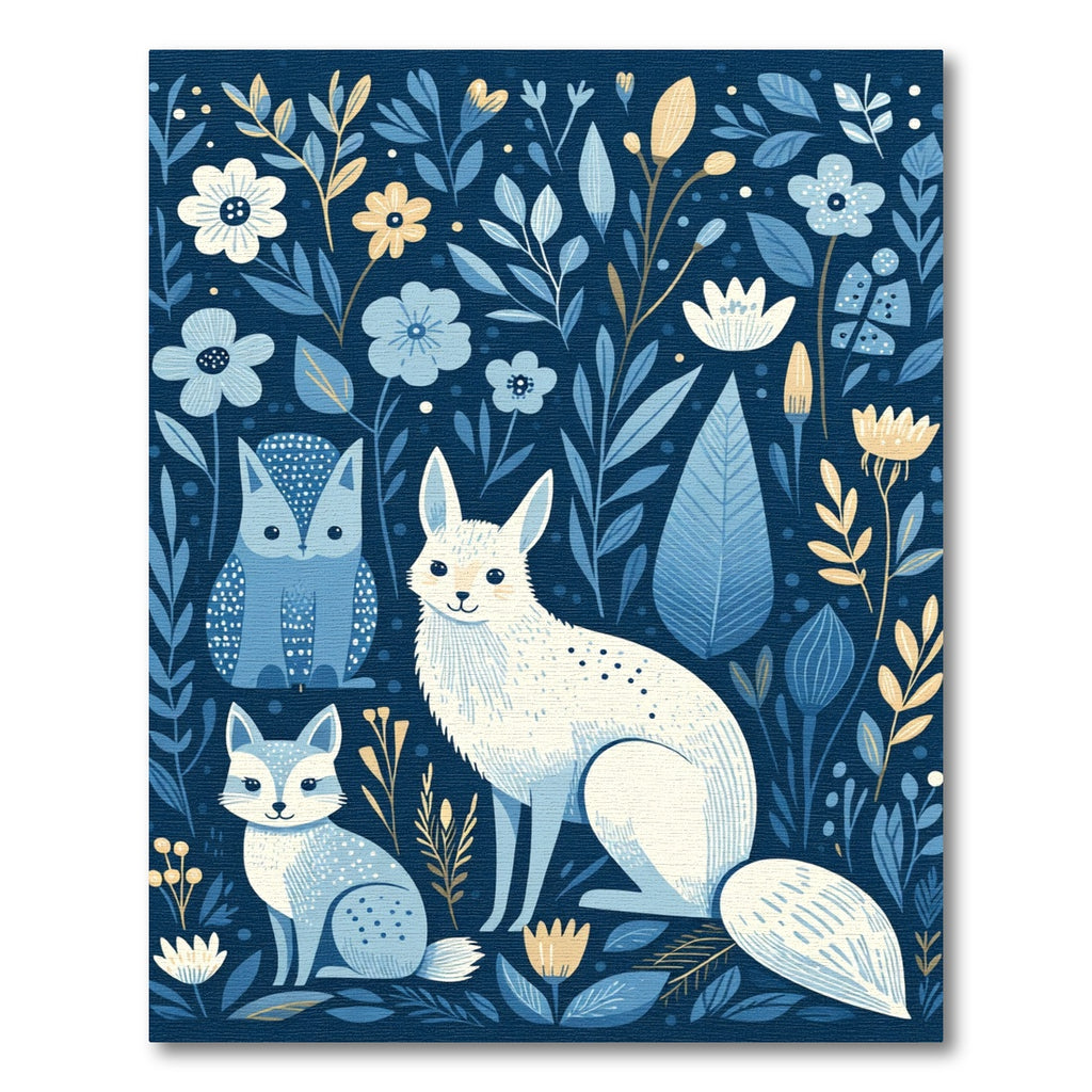 Whimsical Animals Floral Garden Blues Rug