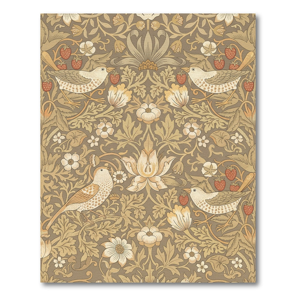 Vintage Brown Bird Strawberry Floral Rug