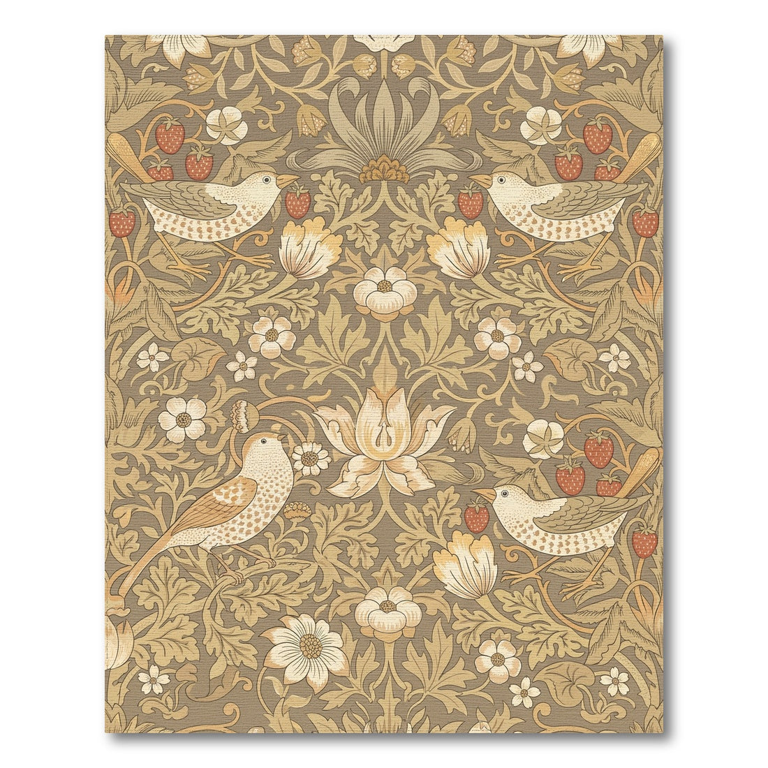 Vintage Brown Bird Strawberry Floral Rug