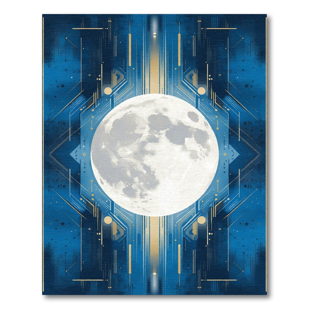 Cosmic Moon Blue Geometric Lines Rug