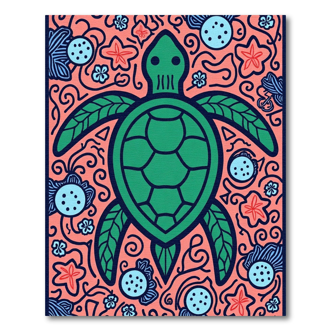 Green Turtle Coral Marine Life Rug