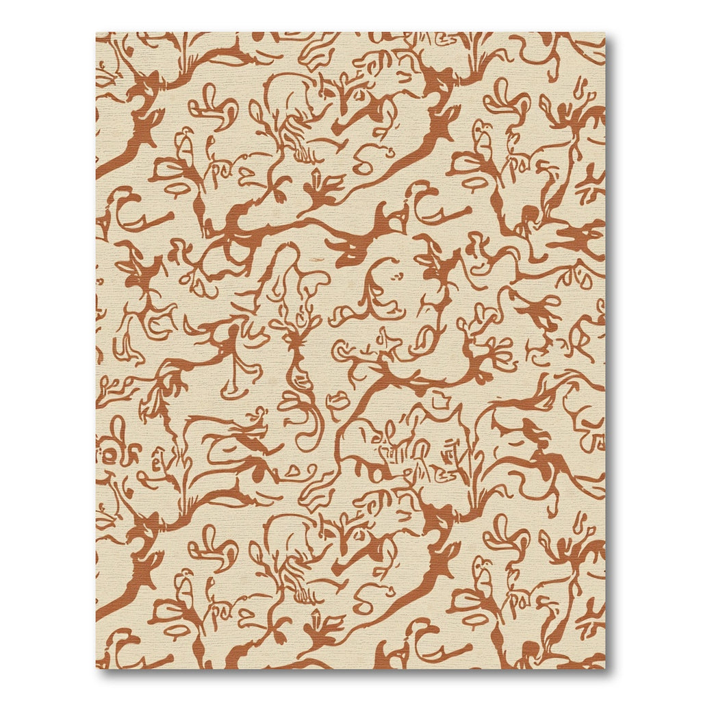 Brown Abstract Vine Garden Scene Rug