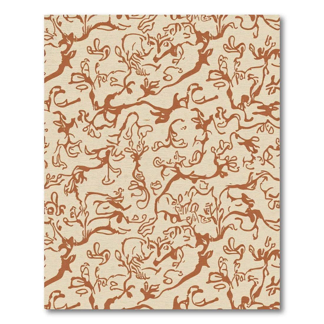 Brown Abstract Vine Garden Scene Rug