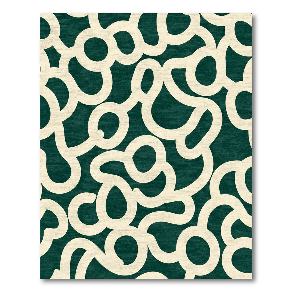 Cream Abstract Swirls Deep Green Rug