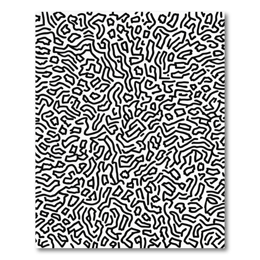 Black White Abstract Line Maze Rug