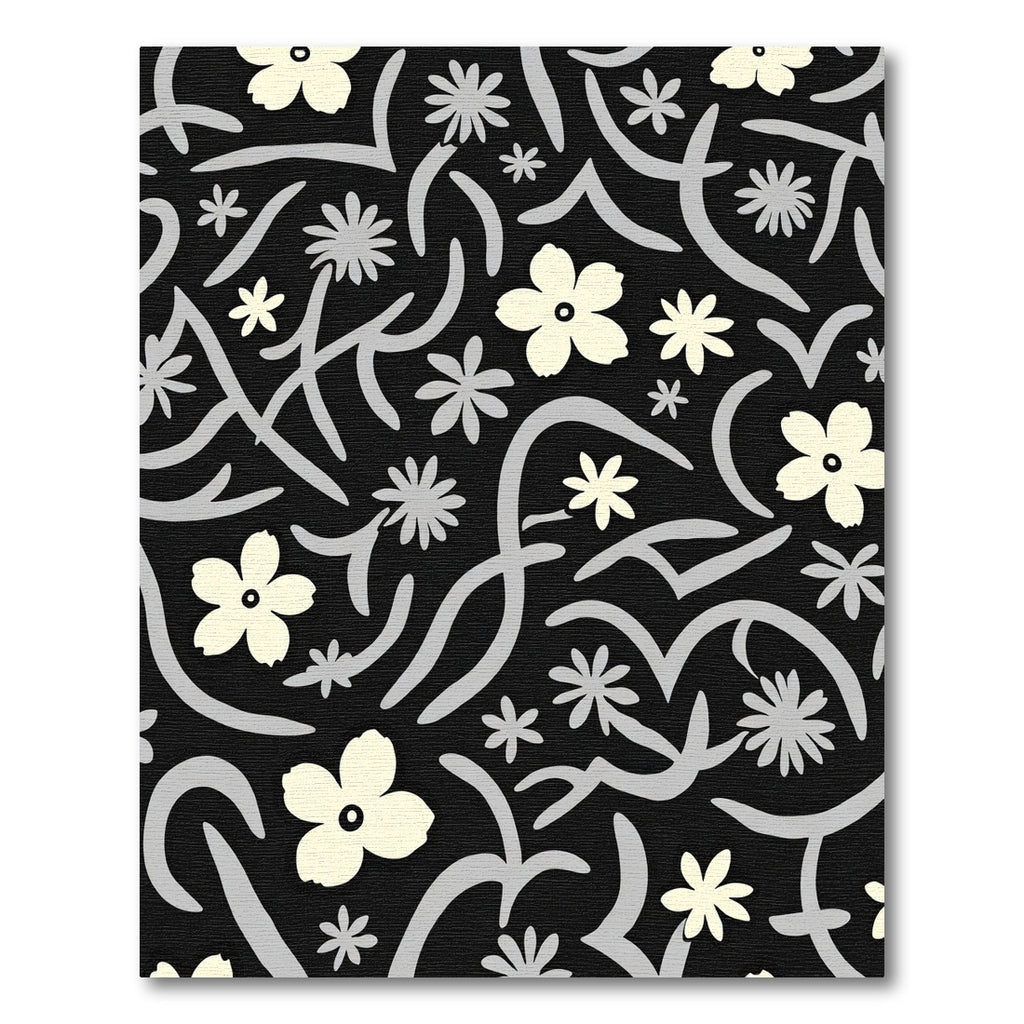 Cream Floral Scrolled Black Rug