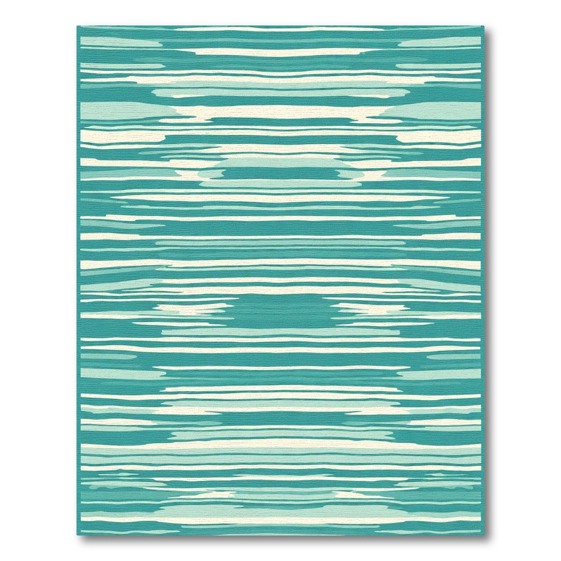 Teal and Cream Striped Organic Wave Rug