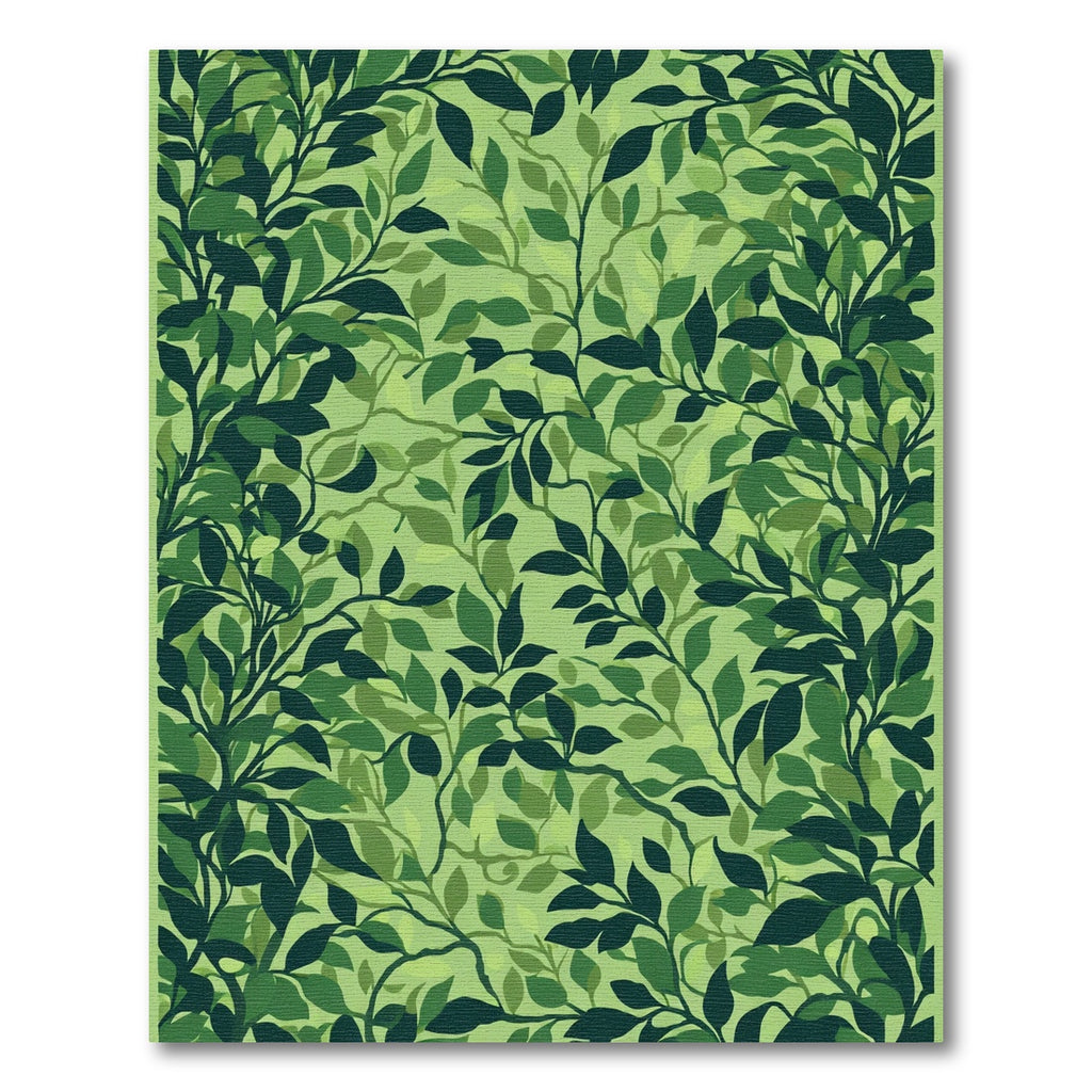 Vibrant Leafy Green Branch Cluster Rug