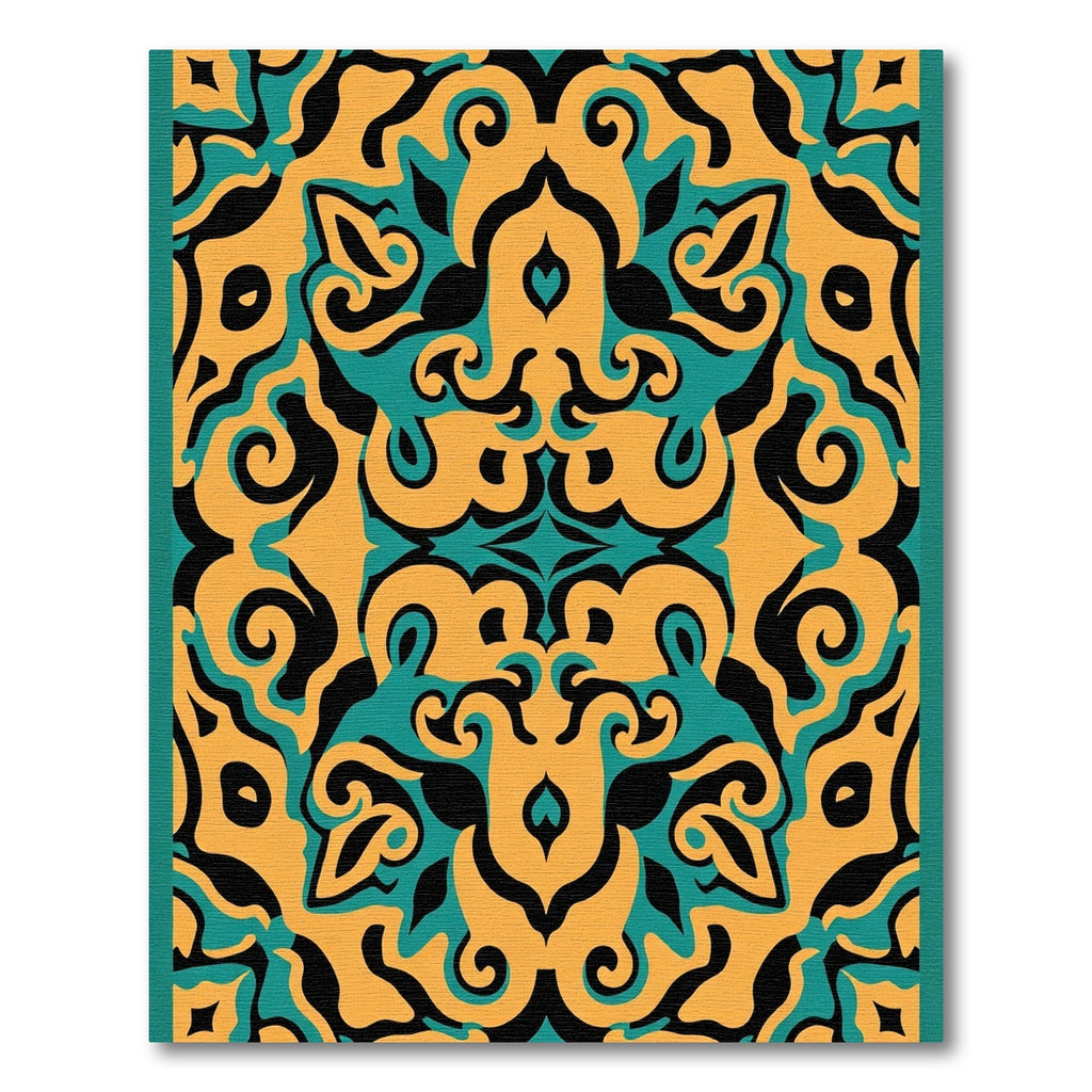 Orange Teal Black Swirling Medallion Rug