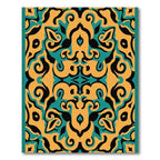 Orange Teal Black Swirling Medallion Rug