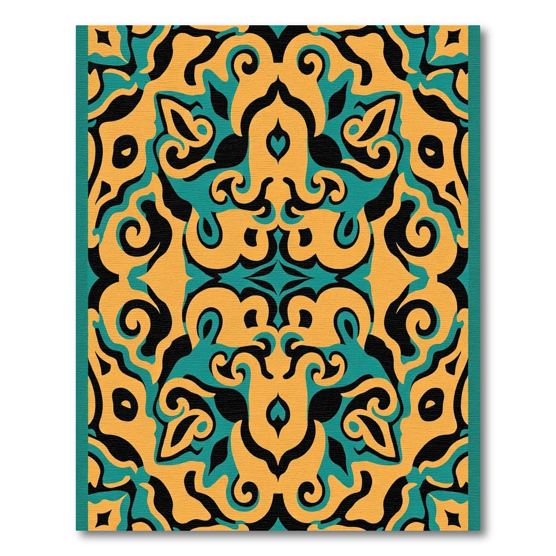 Orange Teal Black Swirling Medallion Rug
