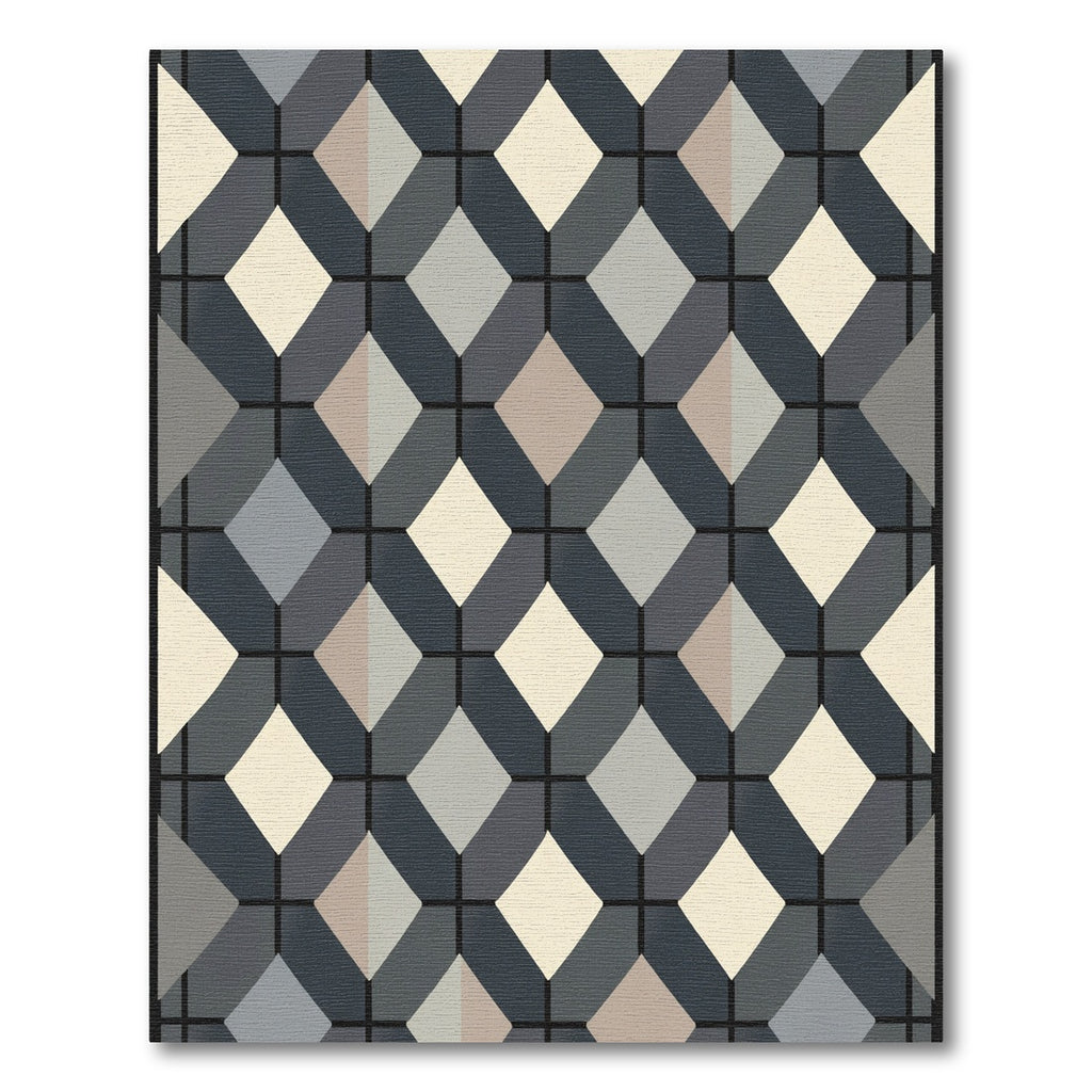 Gray Tan Diamond Geometric Grid Rug
