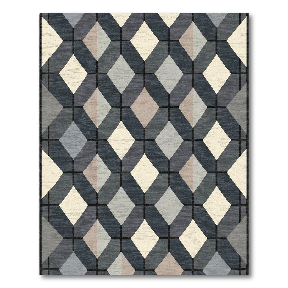 Gray Tan Diamond Geometric Grid Rug