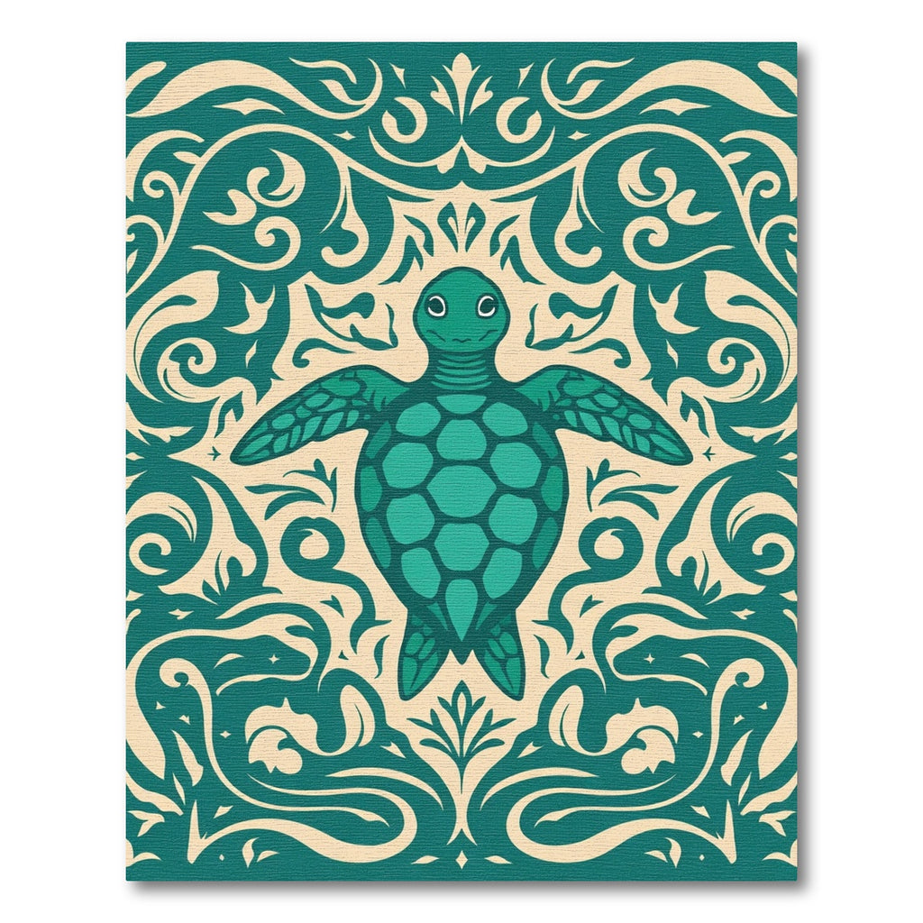 Teal Turtle Ornamental Swirl Rug