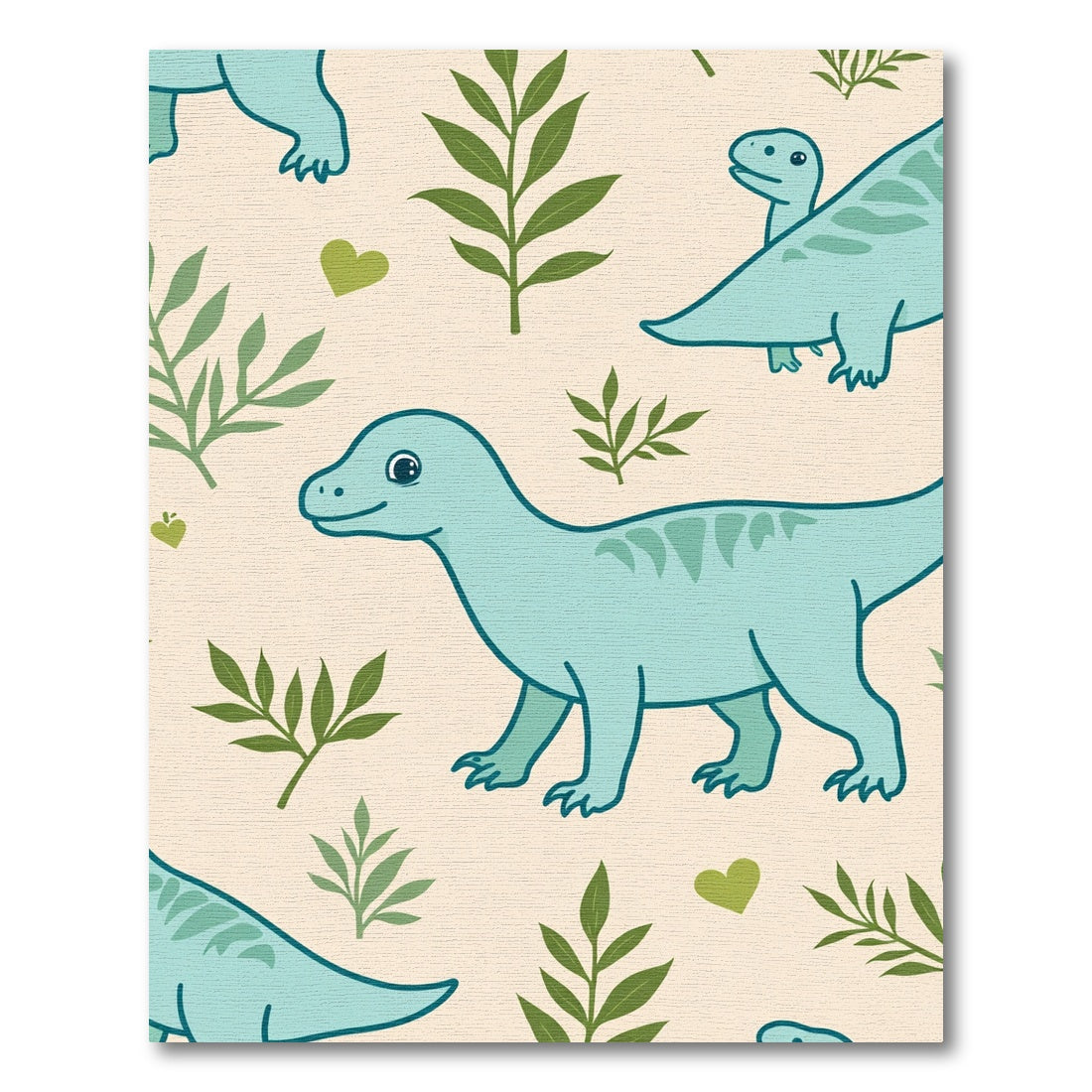 Aqua Dinosaurs Green Foliage Hearts Rug