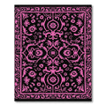 Vibrant Pink Floral Damask Black Rug