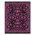 Vibrant Pink Floral Damask Black Rug