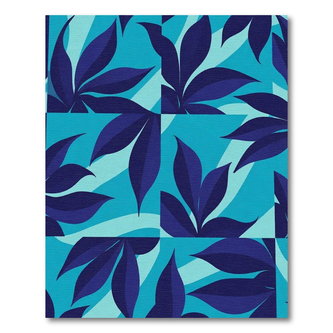 Deep Blue Leafy Abstract Squares Rug