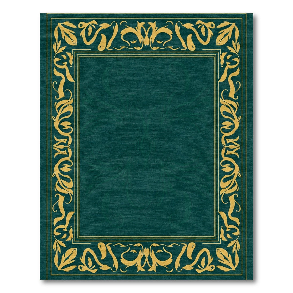 Emerald Green Golden Scrollwork Frame Rug