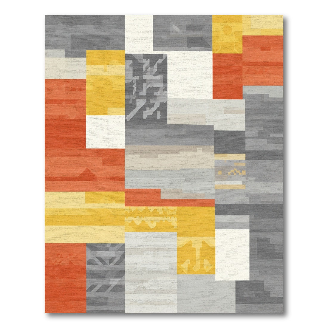 Abstract Geometric Panels Orange Gray Gold Rug