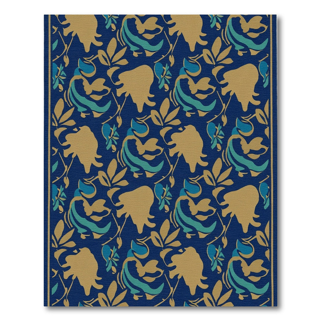 Golden Blue Floral Swirl Rug