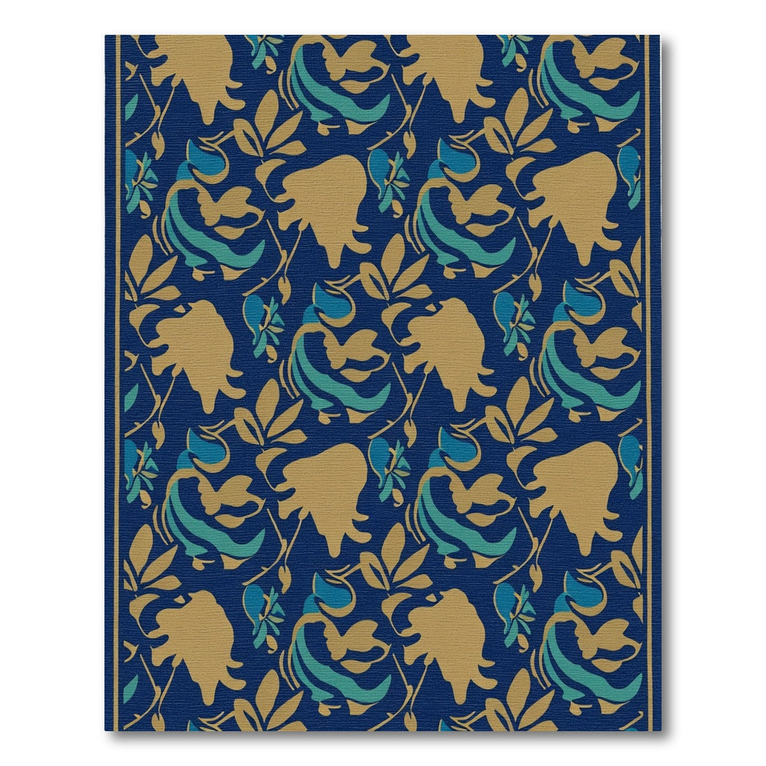 Golden Blue Floral Swirl Rug
