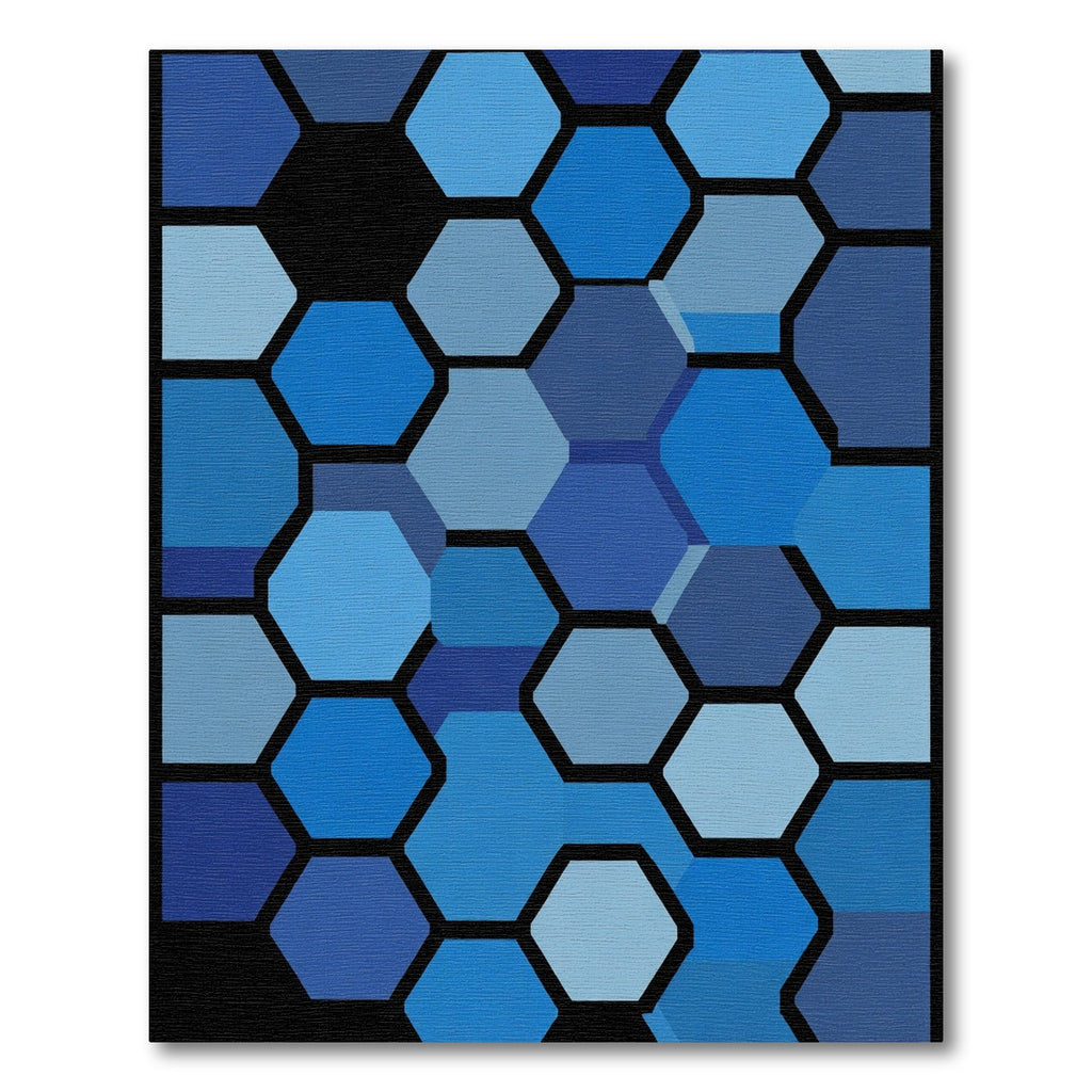 Deep Blue Hexagon Grid Abstract Rug