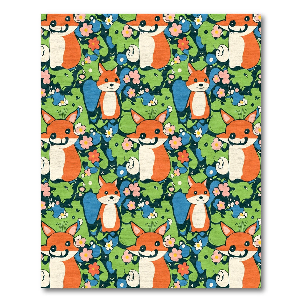 Playful Orange Foxes Floral Meadow Rug