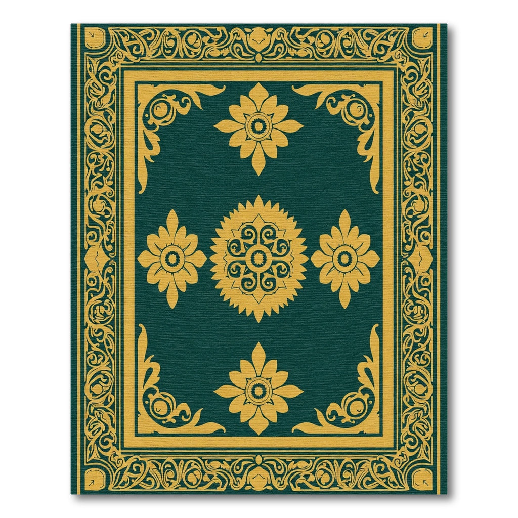 Emerald Gold Floral Medallion Border Rug