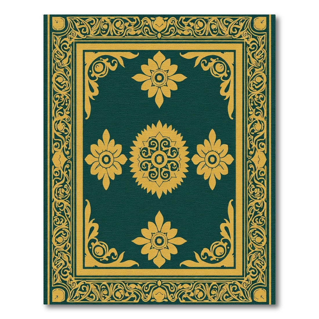 Emerald Gold Floral Medallion Border Rug