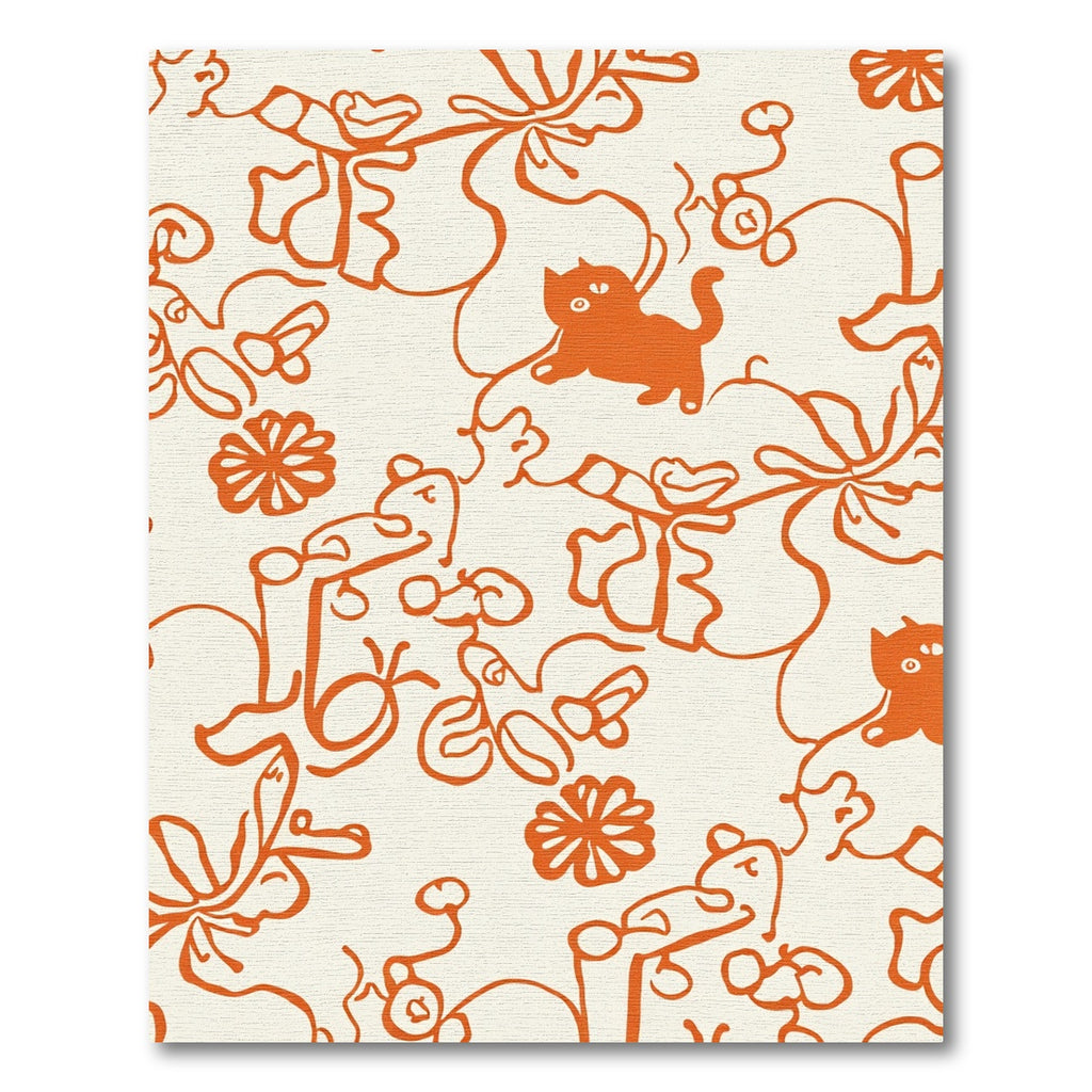 Whimsical Orange Cat Floral Swirls Rug