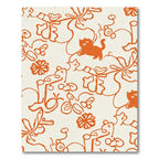 Whimsical Orange Cat Floral Swirls Rug