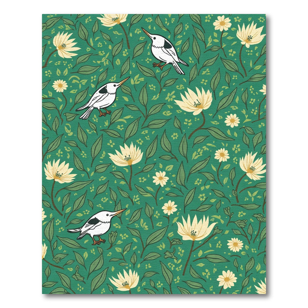 Green Cream Bird and Flower Meadow Rug