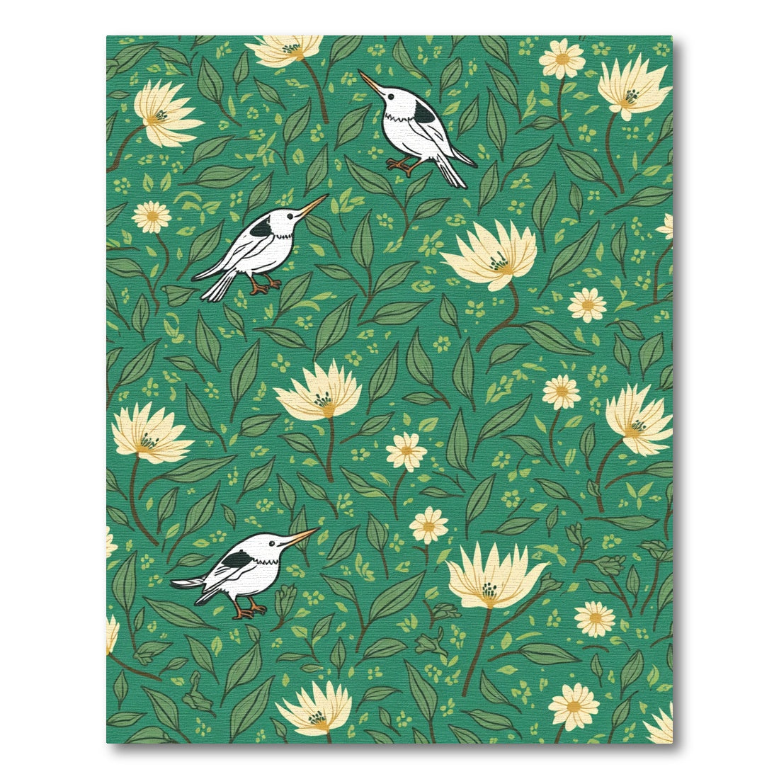Green Cream Bird and Flower Meadow Rug