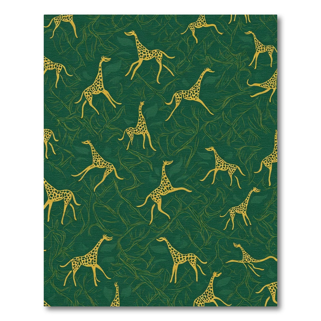 Golden Giraffes on Deep Green Foliage Rug
