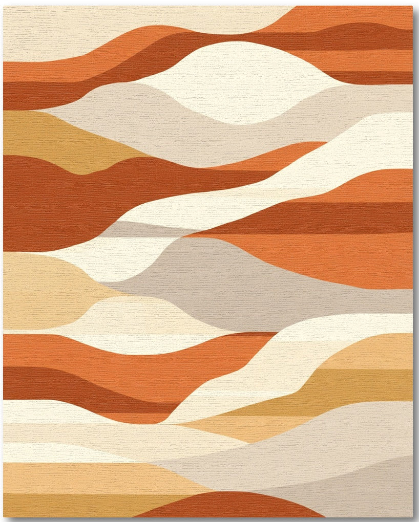 Earthy Terracotta Abstract Wave Rug - Washable Flatwoven Chenille