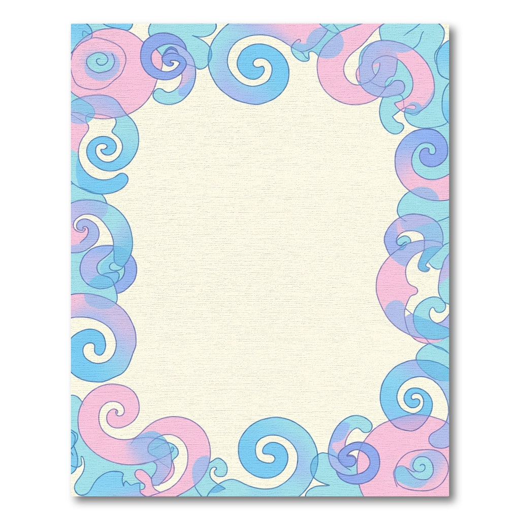 Pastel Swirl Border with Pink Blue Rug