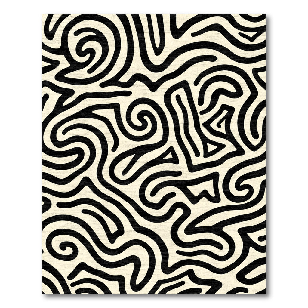 Black Off White Swirling Maze Rug