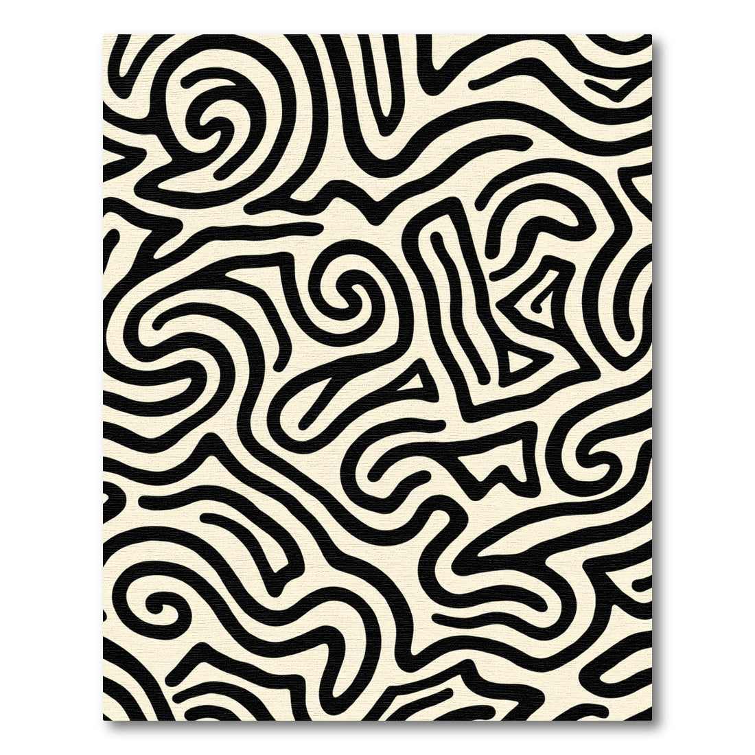 Black Off White Swirling Maze Rug