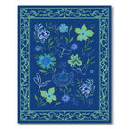 Blue Green Floral Scroll Border Rug