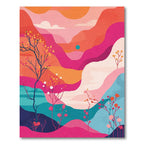 Vibrant Mountain Landscape with Blooming Branches Rug