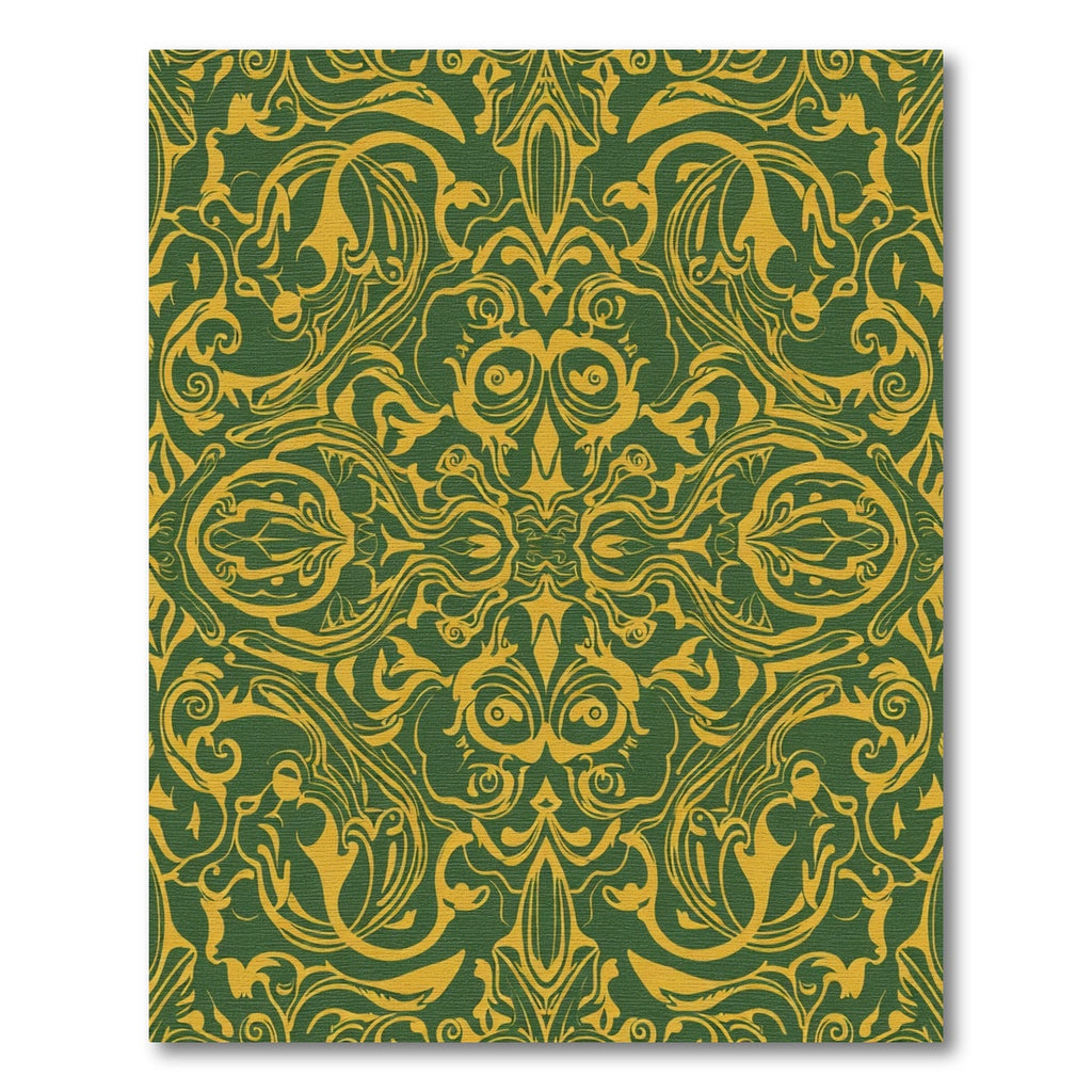 Emerald Gold Damask Scroll Rug