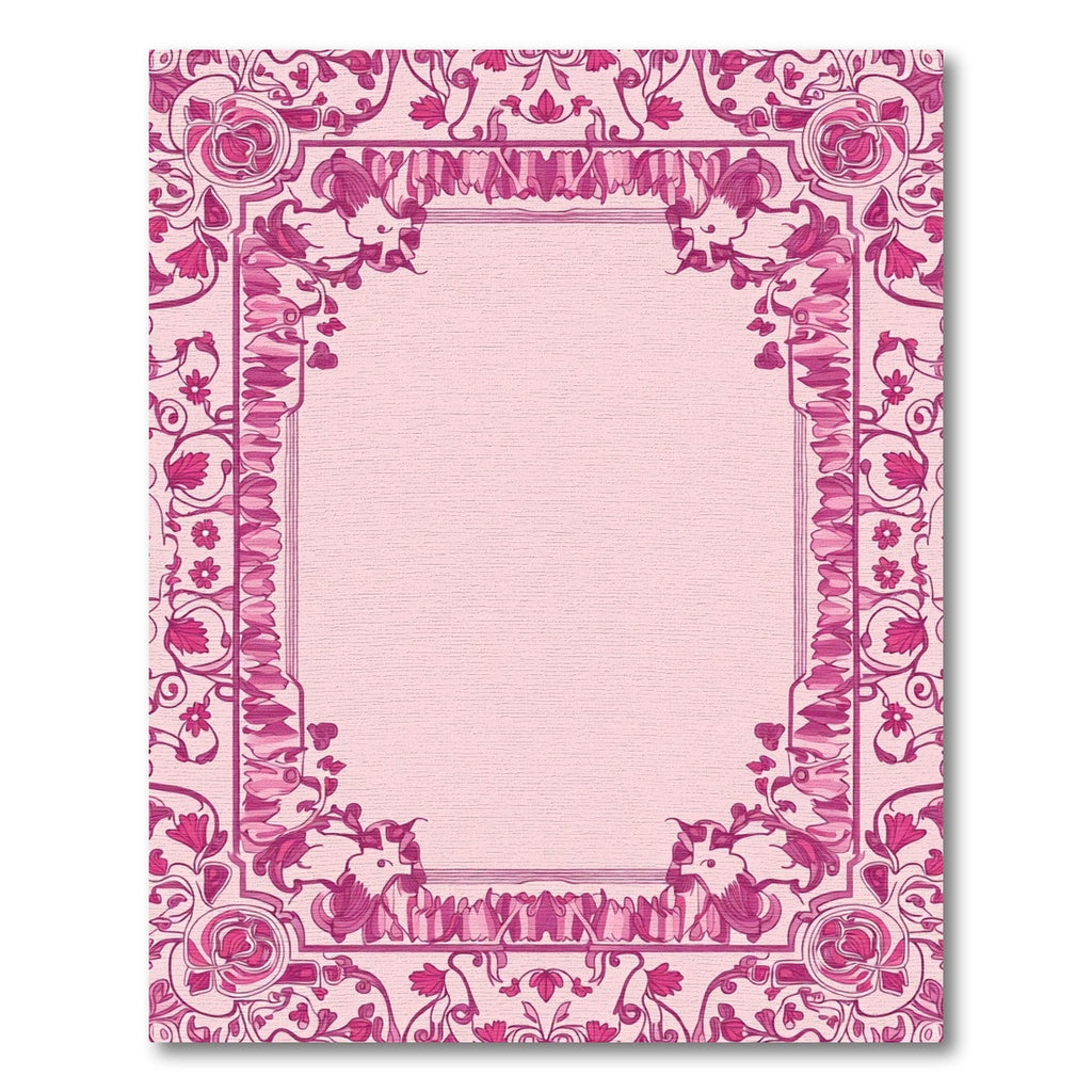 Art Nouveau Pink Floral Border Accent Rug