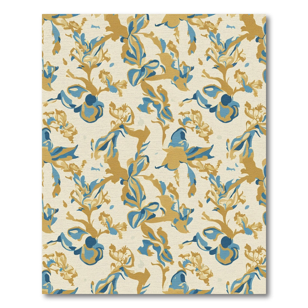 Abstract Blue Gold Floral Botanical Rug