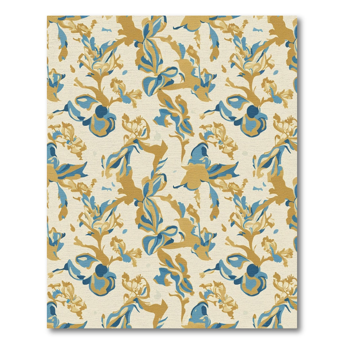 Abstract Blue Gold Floral Botanical Rug